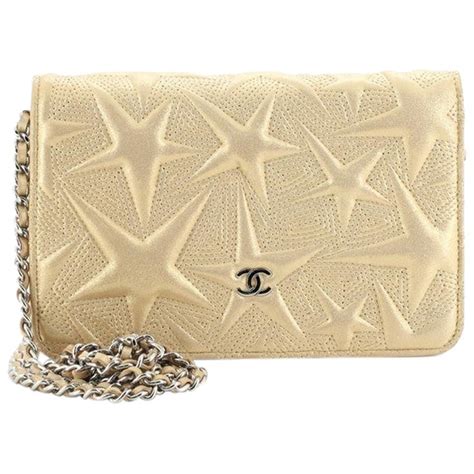 CHANEL Metallic Lambskin Star Embossed Medium Zip Around 